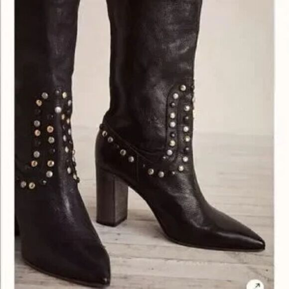 Free People Studded Dakota Boots Black Leather NWOB US 7.5 - Picture 6 of 11